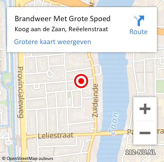 Locatie op kaart van de 112 melding: Brandweer Met Grote Spoed Naar Koog aan de Zaan, Reëelenstraat op 11 mei 2024 19:18