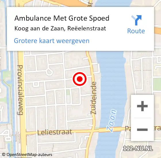 Locatie op kaart van de 112 melding: Ambulance Met Grote Spoed Naar Koog aan de Zaan, Reëelenstraat op 11 mei 2024 19:19