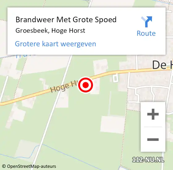 Locatie op kaart van de 112 melding: Brandweer Met Grote Spoed Naar Groesbeek, Hoge Horst op 11 mei 2024 19:23