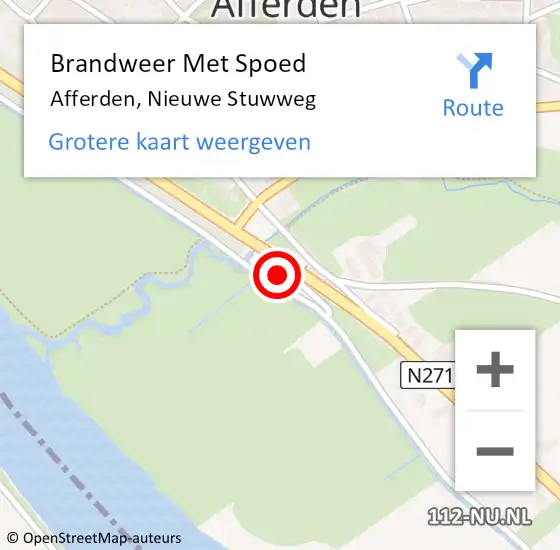 Locatie op kaart van de 112 melding: Brandweer Met Spoed Naar Afferden, Nieuwe Stuwweg op 11 mei 2024 19:26