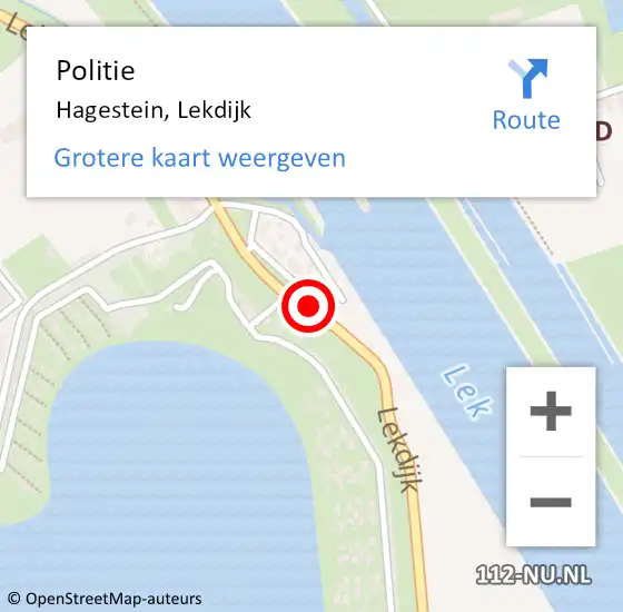 Locatie op kaart van de 112 melding: Politie Hagestein, Lekdijk op 11 mei 2024 19:44