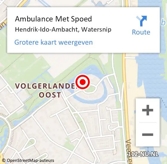 Locatie op kaart van de 112 melding: Ambulance Met Spoed Naar Hendrik-Ido-Ambacht, Watersnip op 11 mei 2024 20:07