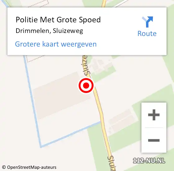 Locatie op kaart van de 112 melding: Politie Met Grote Spoed Naar Drimmelen, Sluizeweg op 11 mei 2024 20:09