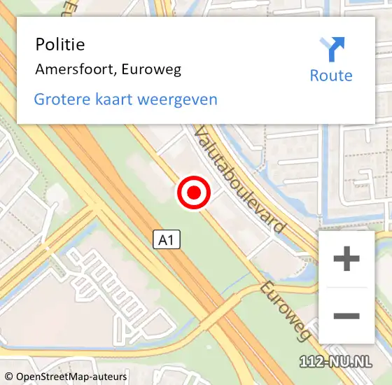 Locatie op kaart van de 112 melding: Politie Amersfoort, Euroweg op 11 mei 2024 20:24