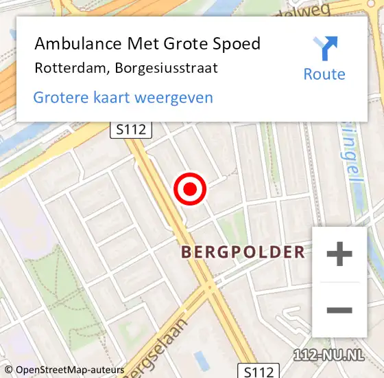 Locatie op kaart van de 112 melding: Ambulance Met Grote Spoed Naar Rotterdam, Borgesiusstraat op 11 mei 2024 20:29