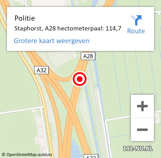 Locatie op kaart van de 112 melding: Politie Staphorst, A28 hectometerpaal: 114,7 op 11 mei 2024 20:34