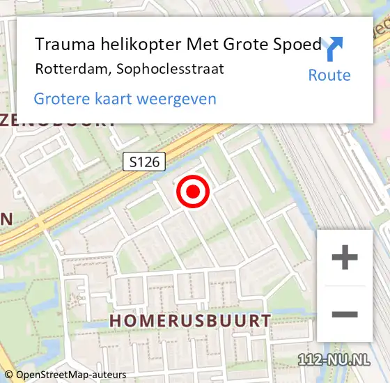 Locatie op kaart van de 112 melding: Trauma helikopter Met Grote Spoed Naar Rotterdam, Sophoclesstraat op 11 mei 2024 20:35