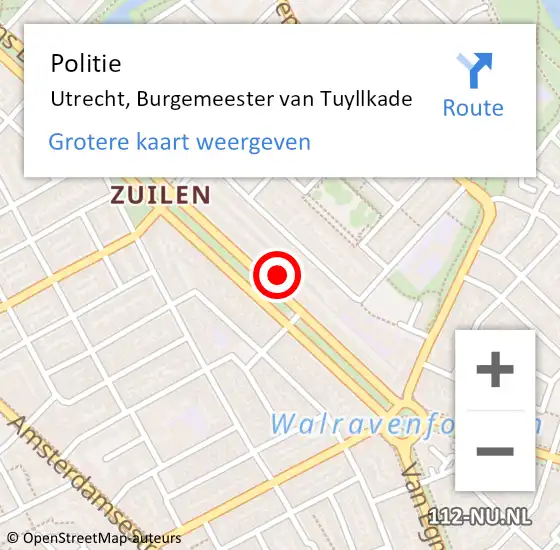Locatie op kaart van de 112 melding: Politie Utrecht, Burgemeester van Tuyllkade op 11 mei 2024 20:46