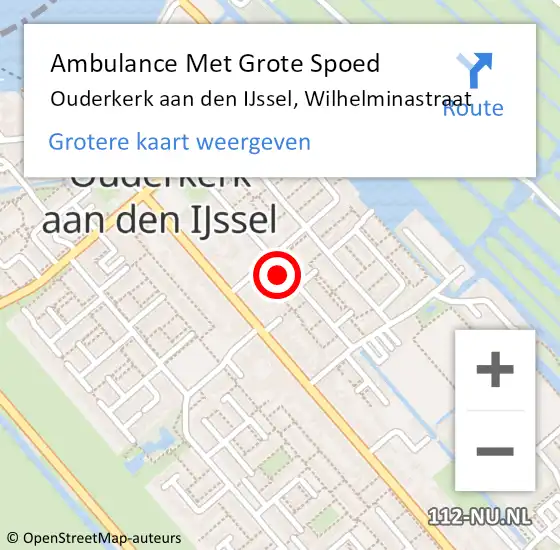 Locatie op kaart van de 112 melding: Ambulance Met Grote Spoed Naar Ouderkerk aan den IJssel, Wilhelminastraat op 11 mei 2024 20:58