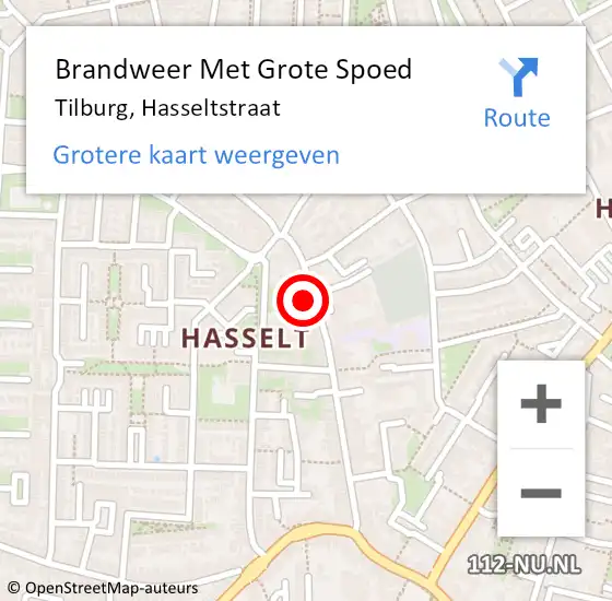 Locatie op kaart van de 112 melding: Brandweer Met Grote Spoed Naar Tilburg, Hasseltstraat op 11 mei 2024 21:15