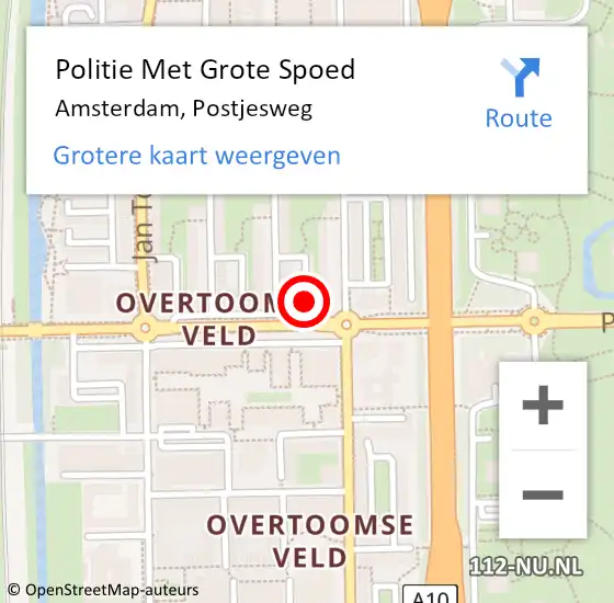 Locatie op kaart van de 112 melding: Politie Met Grote Spoed Naar Amsterdam, Postjesweg op 11 mei 2024 21:20