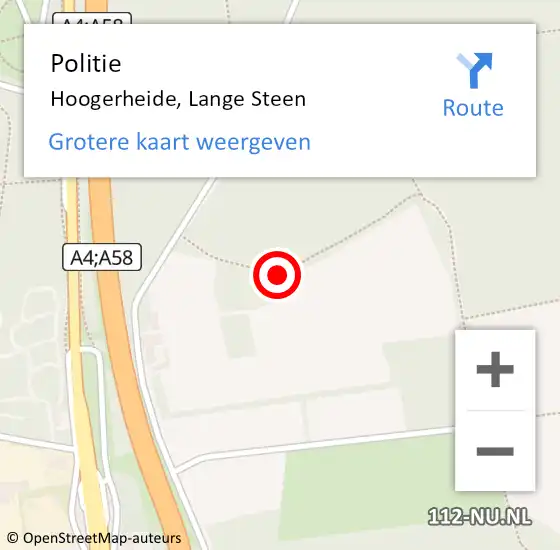 Locatie op kaart van de 112 melding: Politie Hoogerheide, Lange Steen op 5 oktober 2014 14:57