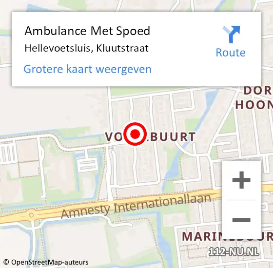 Locatie op kaart van de 112 melding: Ambulance Met Spoed Naar Hellevoetsluis, Kluutstraat op 11 mei 2024 21:38