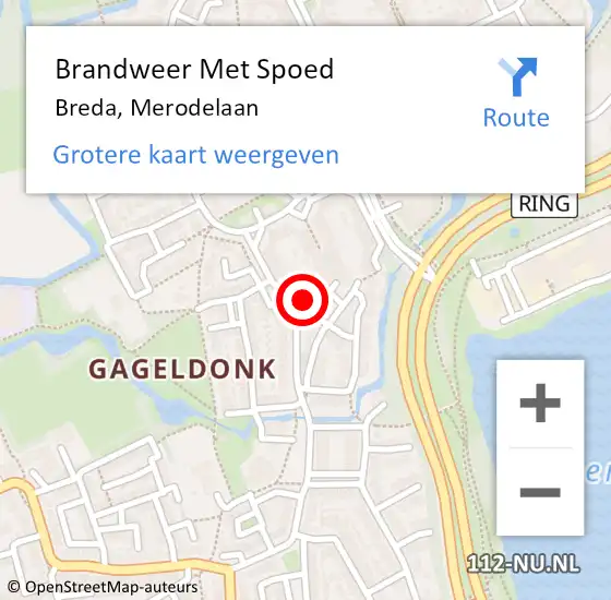 Locatie op kaart van de 112 melding: Brandweer Met Spoed Naar Breda, Merodelaan op 11 mei 2024 21:43