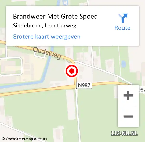 Locatie op kaart van de 112 melding: Brandweer Met Grote Spoed Naar Siddeburen, Leentjerweg op 11 mei 2024 21:49