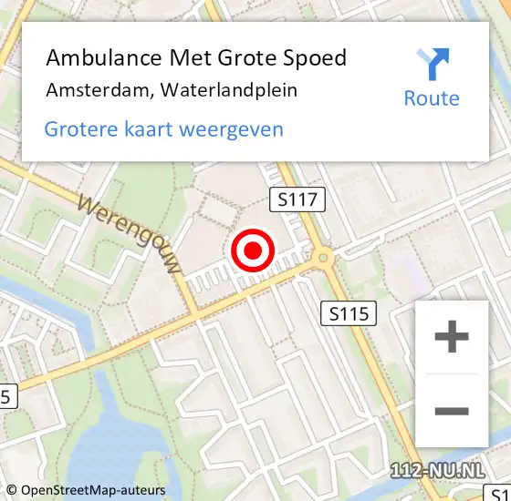 Locatie op kaart van de 112 melding: Ambulance Met Grote Spoed Naar Amsterdam, Waterlandplein op 11 mei 2024 21:52