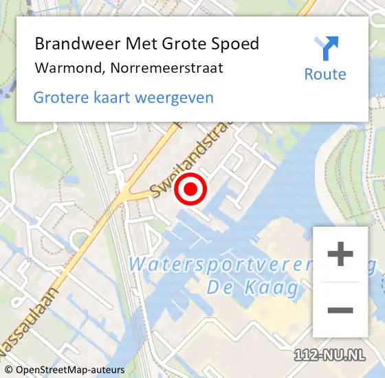 Locatie op kaart van de 112 melding: Brandweer Met Grote Spoed Naar Warmond, Norremeerstraat op 11 mei 2024 21:52