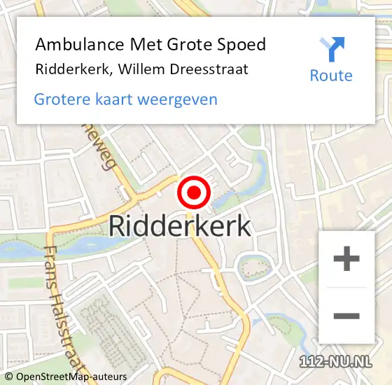 Locatie op kaart van de 112 melding: Ambulance Met Grote Spoed Naar Ridderkerk, Willem Dreesstraat op 11 mei 2024 22:05