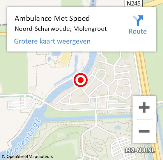 Locatie op kaart van de 112 melding: Ambulance Met Spoed Naar Noord-Scharwoude, Molengroet op 11 mei 2024 22:07