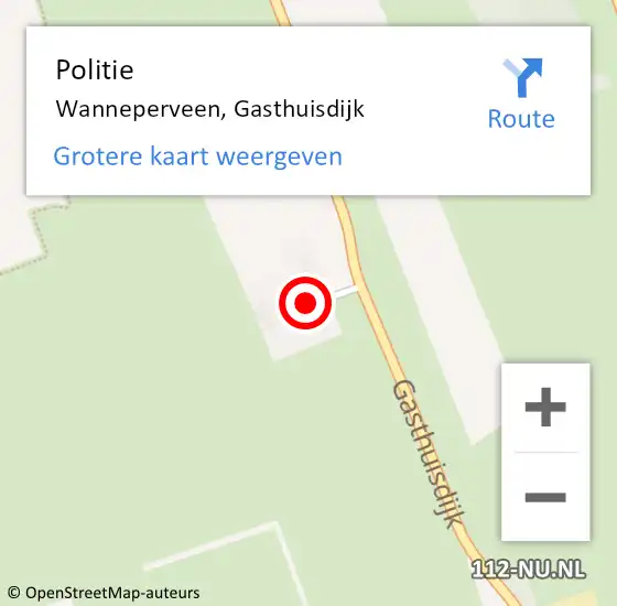 Locatie op kaart van de 112 melding: Politie Wanneperveen, Gasthuisdijk op 11 mei 2024 22:13