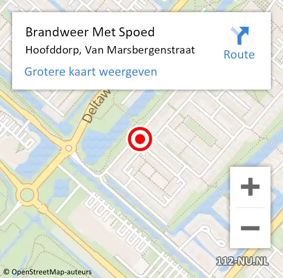 Locatie op kaart van de 112 melding: Brandweer Met Spoed Naar Hoofddorp, Van Marsbergenstraat op 11 mei 2024 22:25
