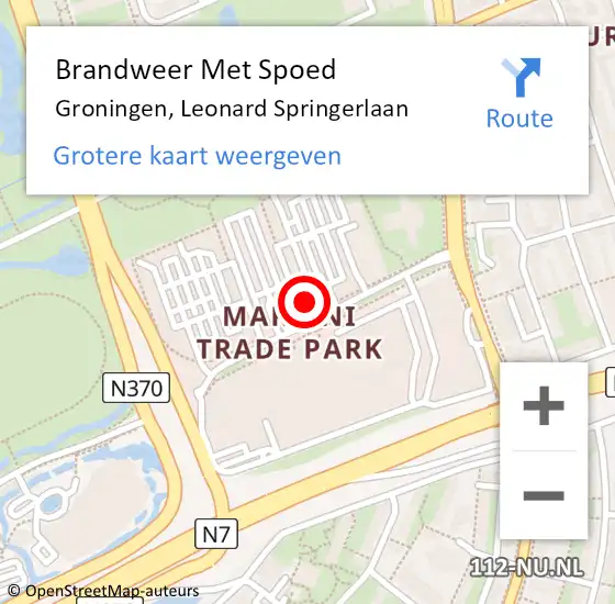 Locatie op kaart van de 112 melding: Brandweer Met Spoed Naar Groningen, Leonard Springerlaan op 11 mei 2024 22:33