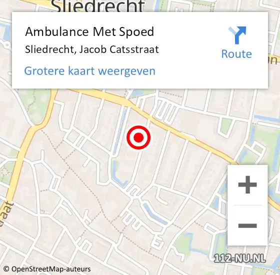 Locatie op kaart van de 112 melding: Ambulance Met Spoed Naar Sliedrecht, Jacob Catsstraat op 11 mei 2024 22:34