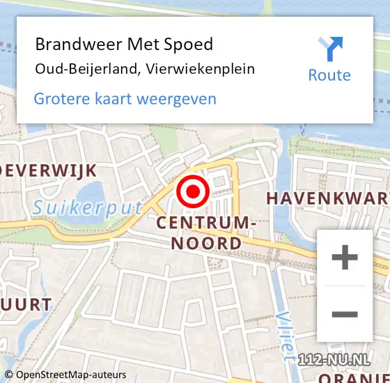 Locatie op kaart van de 112 melding: Brandweer Met Spoed Naar Oud-Beijerland, Vierwiekenplein op 11 mei 2024 22:37