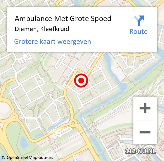 Locatie op kaart van de 112 melding: Ambulance Met Grote Spoed Naar Diemen, Kleefkruid op 11 mei 2024 22:58