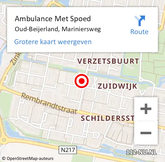 Locatie op kaart van de 112 melding: Ambulance Met Spoed Naar Oud-Beijerland, Mariniersweg op 11 mei 2024 23:07