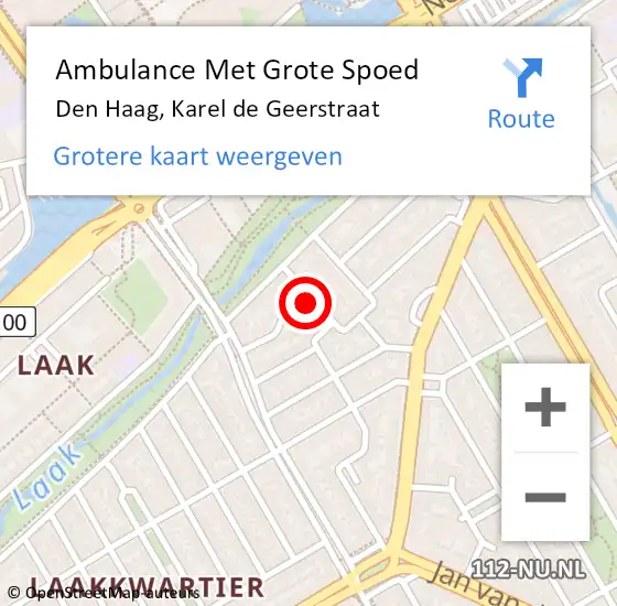 Locatie op kaart van de 112 melding: Ambulance Met Grote Spoed Naar Den Haag, Karel de Geerstraat op 11 mei 2024 23:32