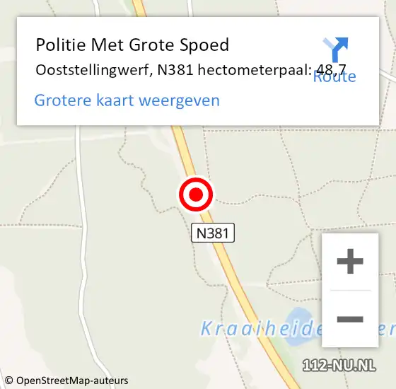 Locatie op kaart van de 112 melding: Politie Met Grote Spoed Naar Ooststellingwerf, N381 hectometerpaal: 48,7 op 11 mei 2024 23:33