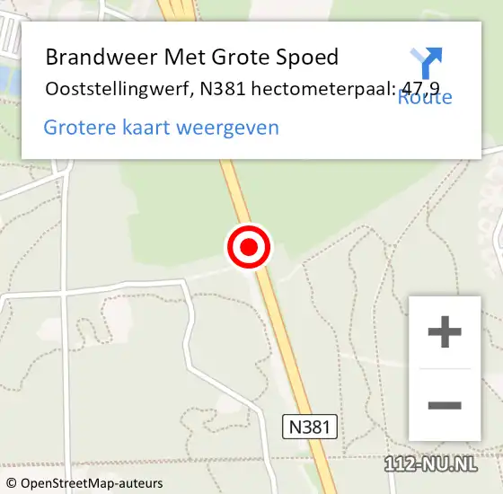 Locatie op kaart van de 112 melding: Brandweer Met Grote Spoed Naar Ooststellingwerf, N381 hectometerpaal: 47,9 op 11 mei 2024 23:33