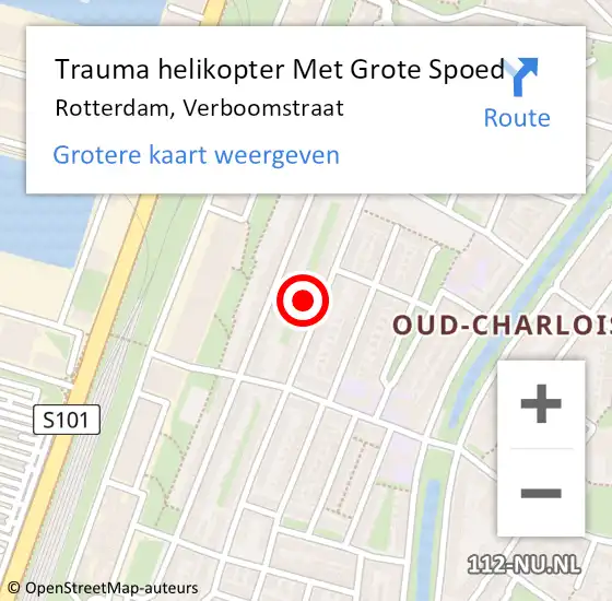 Locatie op kaart van de 112 melding: Trauma helikopter Met Grote Spoed Naar Rotterdam, Verboomstraat op 11 mei 2024 23:36