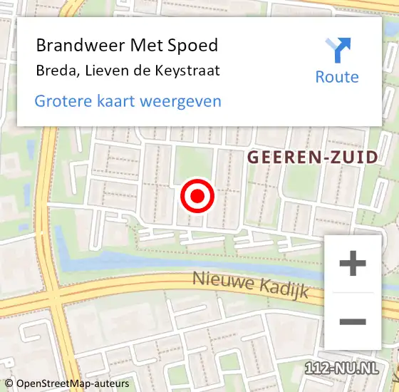 Locatie op kaart van de 112 melding: Brandweer Met Spoed Naar Breda, Lieven de Keystraat op 11 mei 2024 23:36