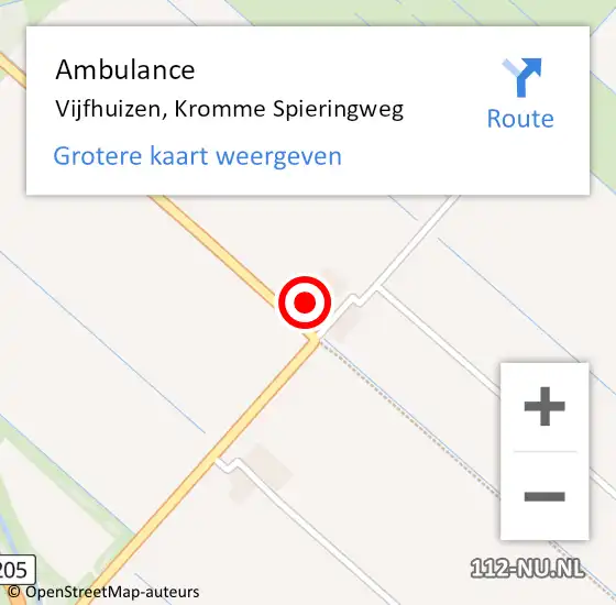 Locatie op kaart van de 112 melding: Ambulance Vijfhuizen, Kromme Spieringweg op 11 mei 2024 23:42