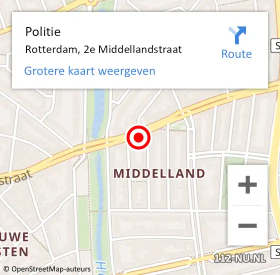 Locatie op kaart van de 112 melding: Politie Rotterdam, 2e Middellandstraat op 11 mei 2024 23:43