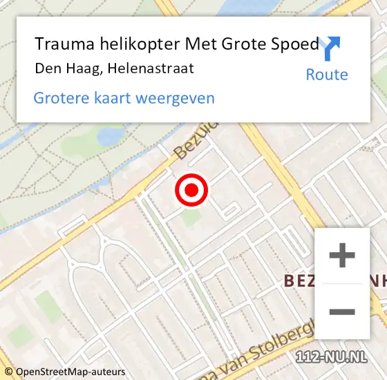 Locatie op kaart van de 112 melding: Trauma helikopter Met Grote Spoed Naar Den Haag, Helenastraat op 11 mei 2024 23:44