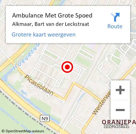 Locatie op kaart van de 112 melding: Ambulance Met Grote Spoed Naar Alkmaar, Bart van der Leckstraat op 12 mei 2024 00:34