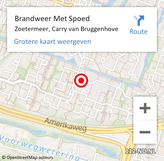 Locatie op kaart van de 112 melding: Brandweer Met Spoed Naar Zoetermeer, Carry van Bruggenhove op 12 mei 2024 00:36