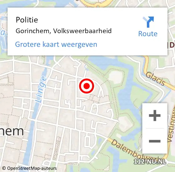 Locatie op kaart van de 112 melding: Politie Gorinchem, Volksweerbaarheid op 12 mei 2024 00:55