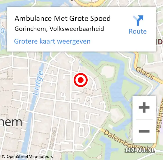 Locatie op kaart van de 112 melding: Ambulance Met Grote Spoed Naar Gorinchem, Volksweerbaarheid op 12 mei 2024 00:55