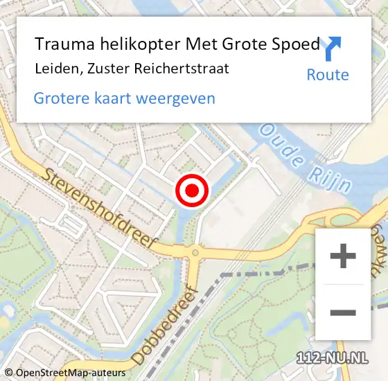 Locatie op kaart van de 112 melding: Trauma helikopter Met Grote Spoed Naar Leiden, Zuster Reichertstraat op 12 mei 2024 00:56