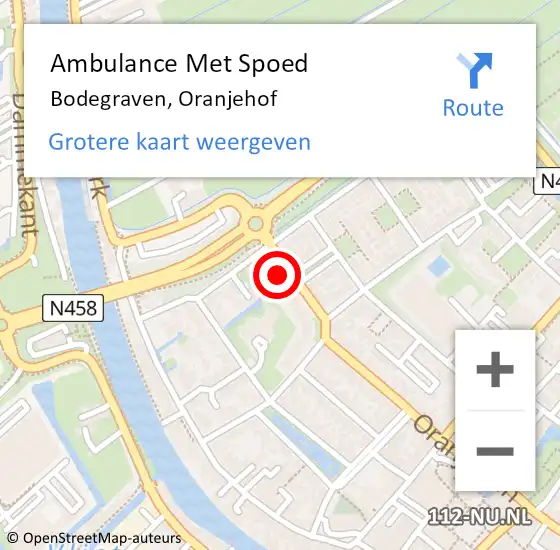 Locatie op kaart van de 112 melding: Ambulance Met Spoed Naar Bodegraven, Oranjehof op 12 mei 2024 01:09