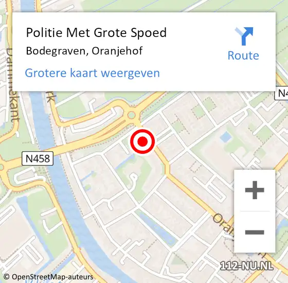 Locatie op kaart van de 112 melding: Politie Met Grote Spoed Naar Bodegraven, Oranjehof op 12 mei 2024 01:10
