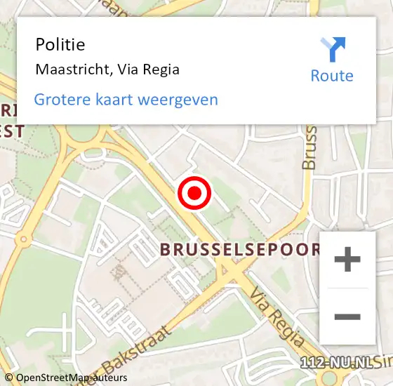 Locatie op kaart van de 112 melding: Politie Maastricht, Via Regia op 12 mei 2024 01:18