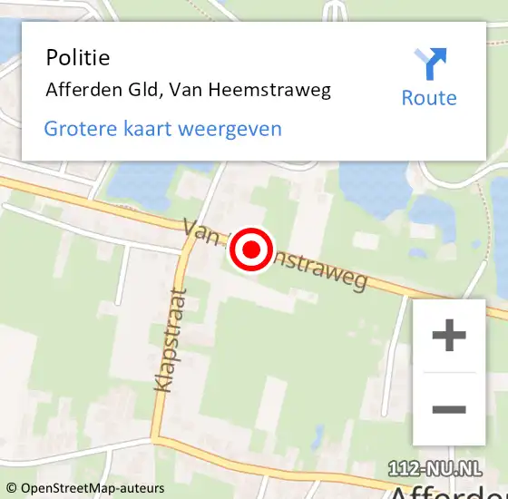 Locatie op kaart van de 112 melding: Politie Afferden Gld, Van Heemstraweg op 5 oktober 2014 15:17