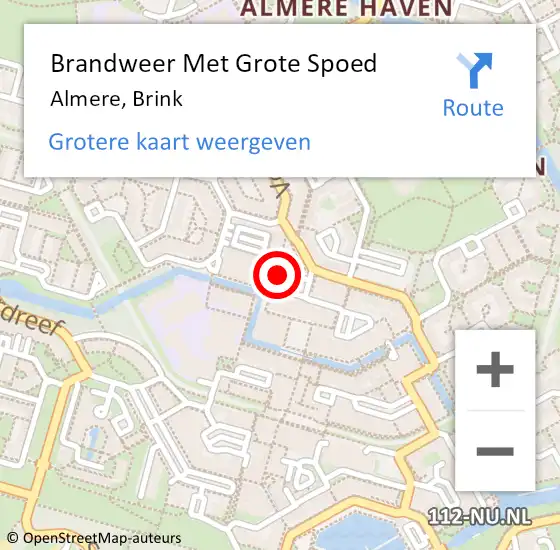 Locatie op kaart van de 112 melding: Brandweer Met Grote Spoed Naar Almere, Brink op 12 mei 2024 01:20