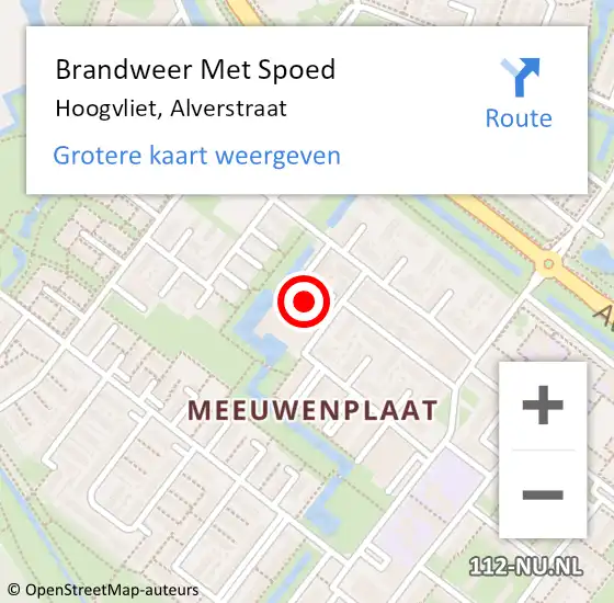 Locatie op kaart van de 112 melding: Brandweer Met Spoed Naar Hoogvliet, Alverstraat op 12 mei 2024 01:24
