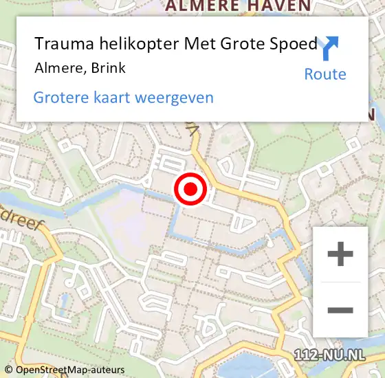 Locatie op kaart van de 112 melding: Trauma helikopter Met Grote Spoed Naar Almere, Brink op 12 mei 2024 01:33